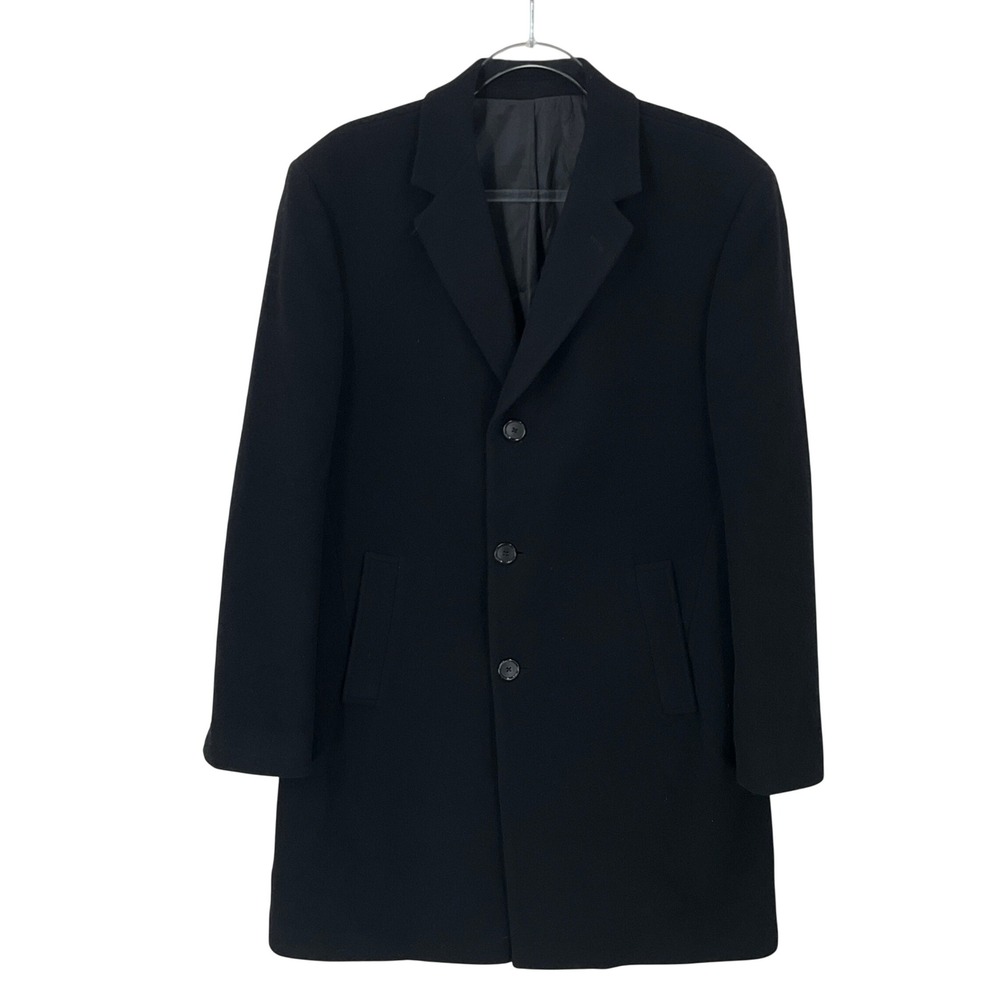 Kenneth Cole Overcoat Mens 40 Black Wool Cashmere Classic Minimalist Luxury Coat